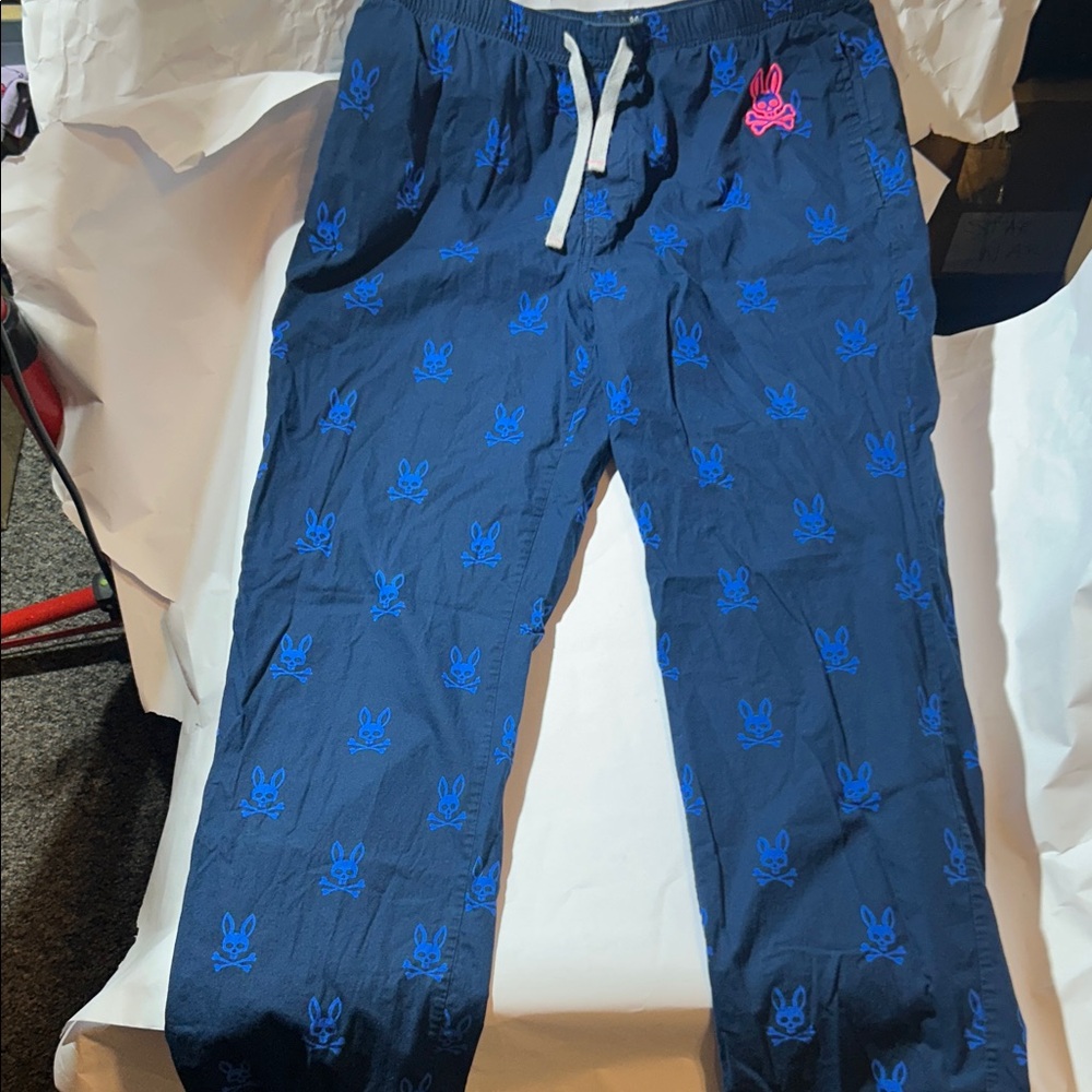 Psycho Bunny Navy Blue Pajama Pants with Bright Blue & Pink All Over Logo Print